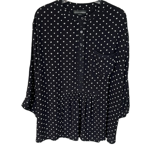 Love & Legend Womens 16 Skull Print Black Blouse Top Tab Sleeve Whimsigoth Witch